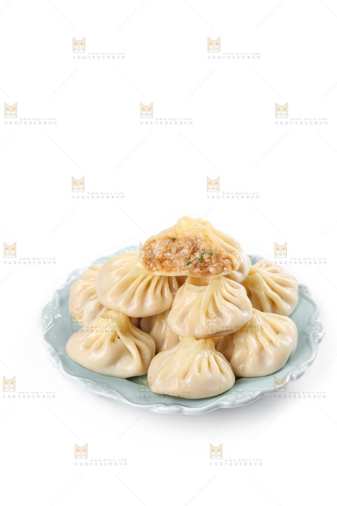 白底上的薄皮小笼包