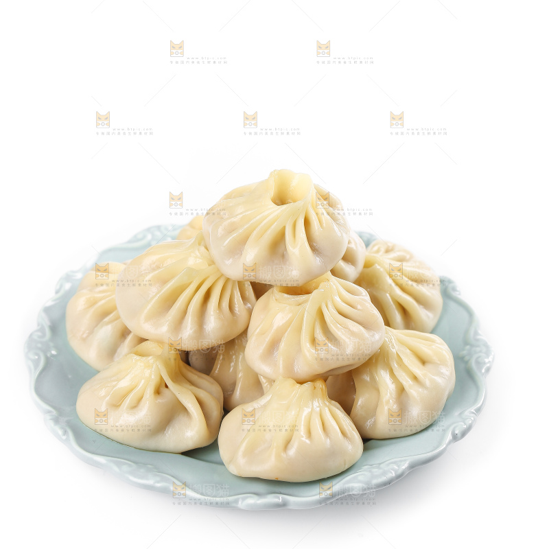 白底上的薄皮小笼包