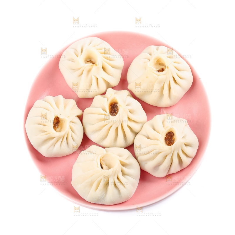白底上的薄皮小笼包