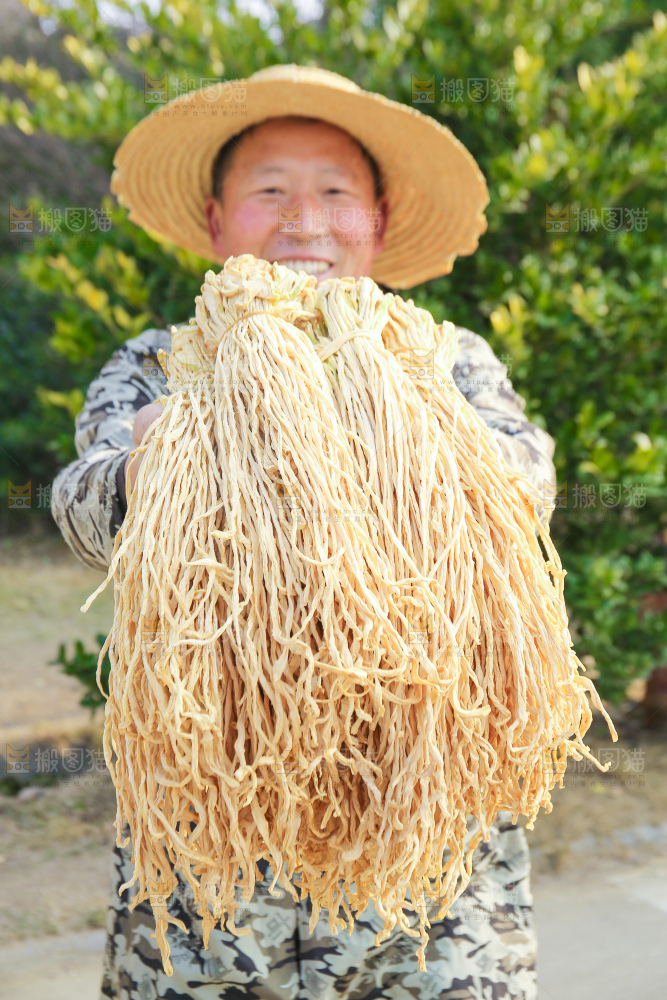 手里拿着干萝卜条