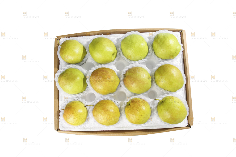 白底上的一盒红香酥梨
