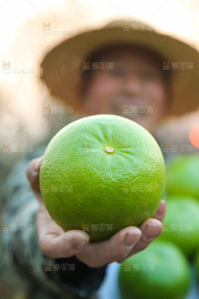手里拿着青皮葡萄柚