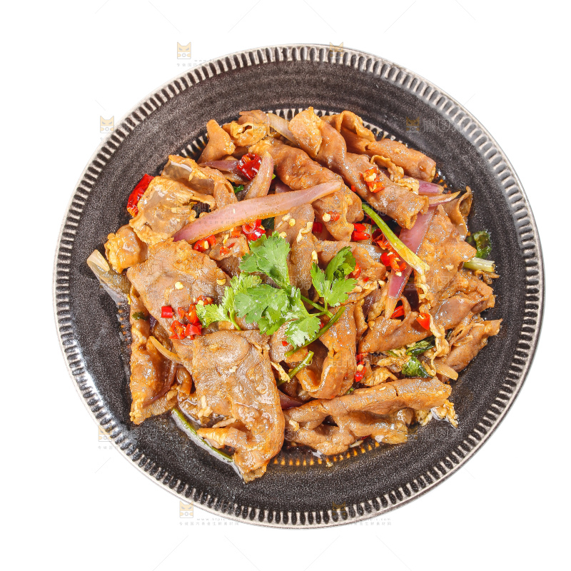 白底上的炒羊肉卷