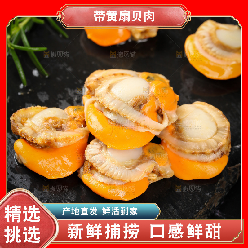 深底上的带黄扇贝肉