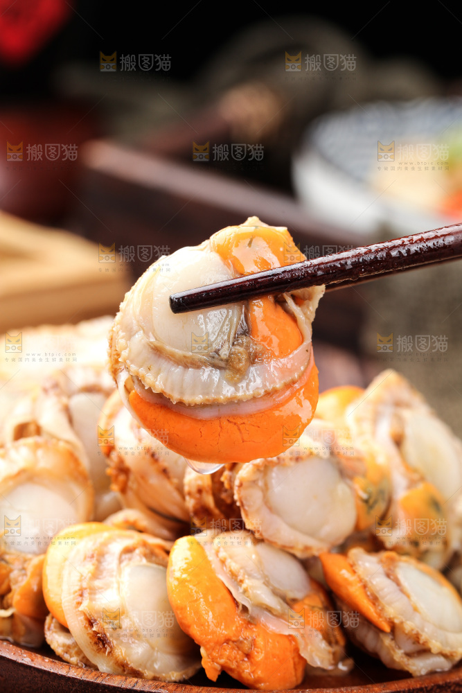 深底上的带黄扇贝肉