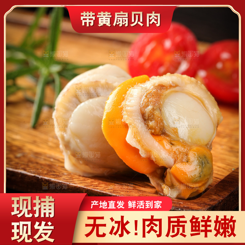 深底上的带黄扇贝肉
