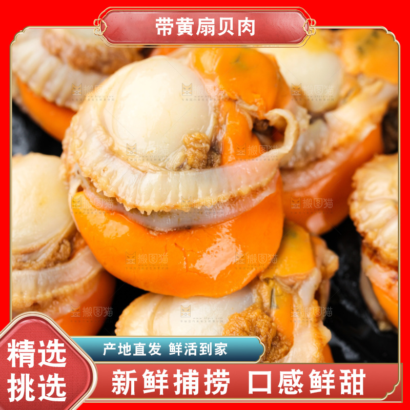 深底上的带黄扇贝肉