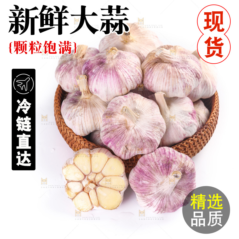 白底上的紫皮大蒜