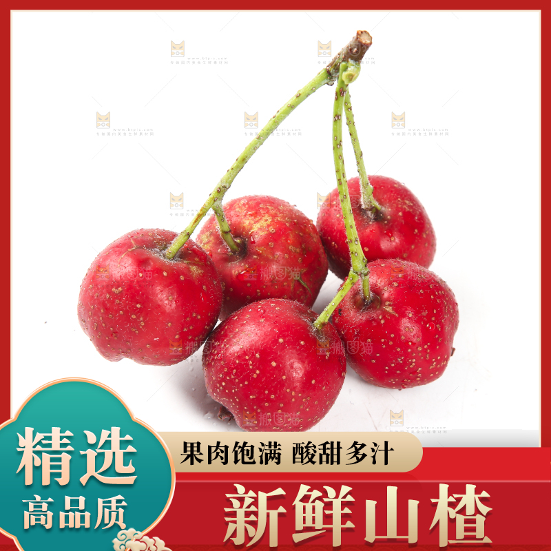 白底上的新鲜山楂