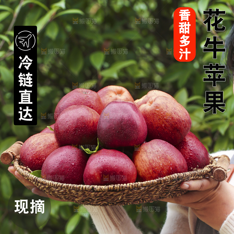 手里拿着花牛苹果