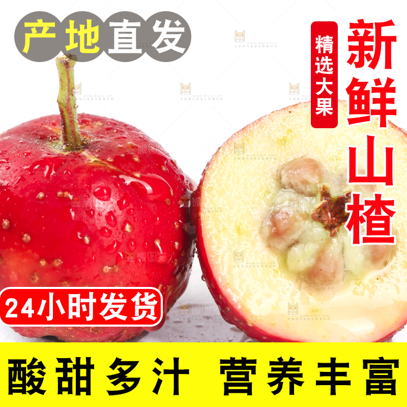 白底上的新鲜山楂
