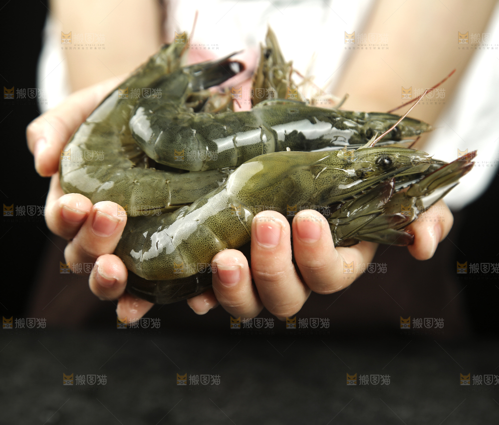 手里拿着青岛大虾