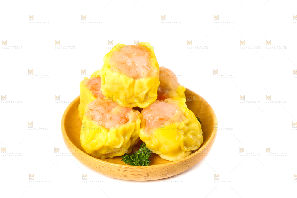 白底上的虾肉烧卖