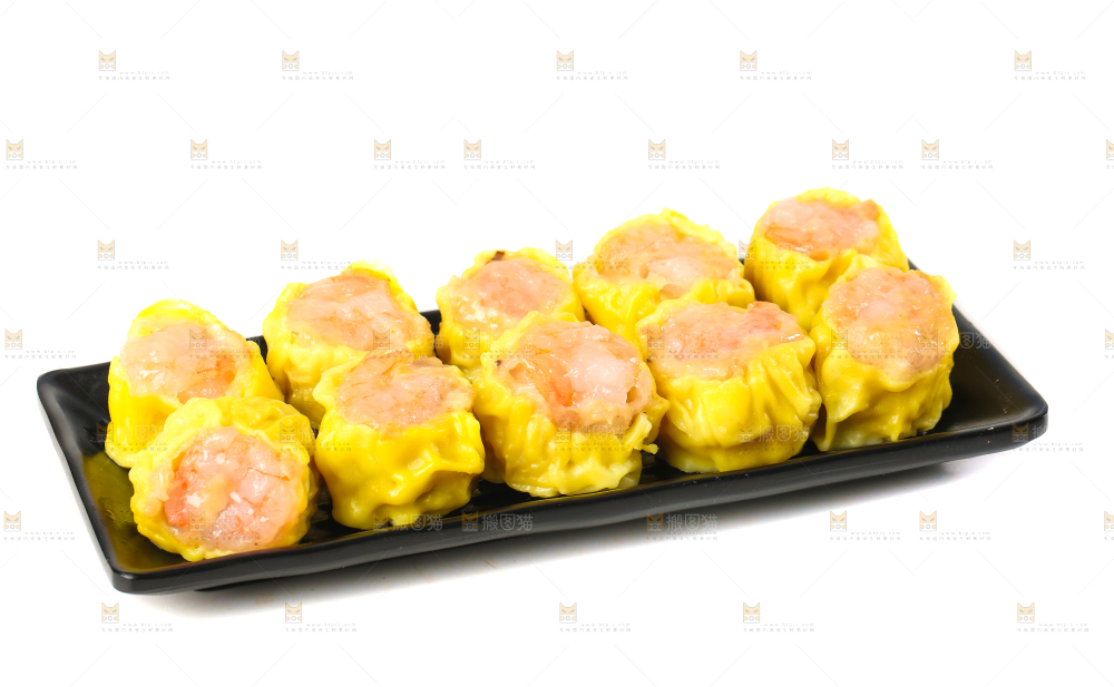 白底上的虾肉烧卖