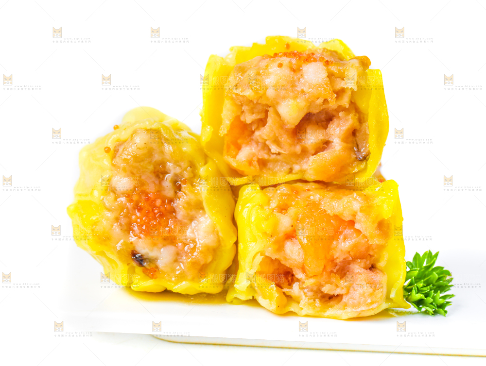 白底上的虾肉烧卖