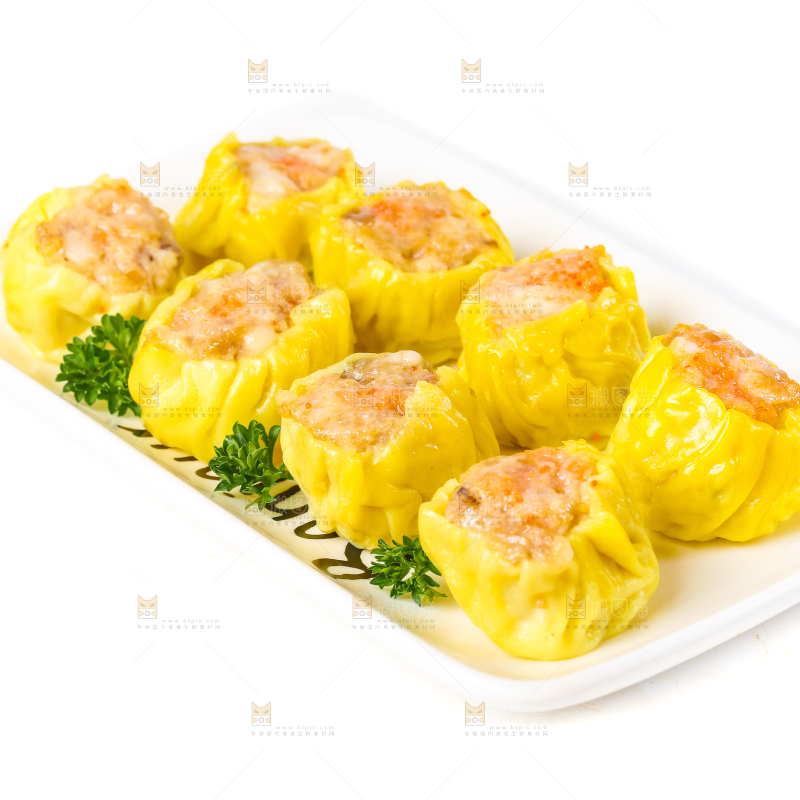 白底上的虾肉烧卖