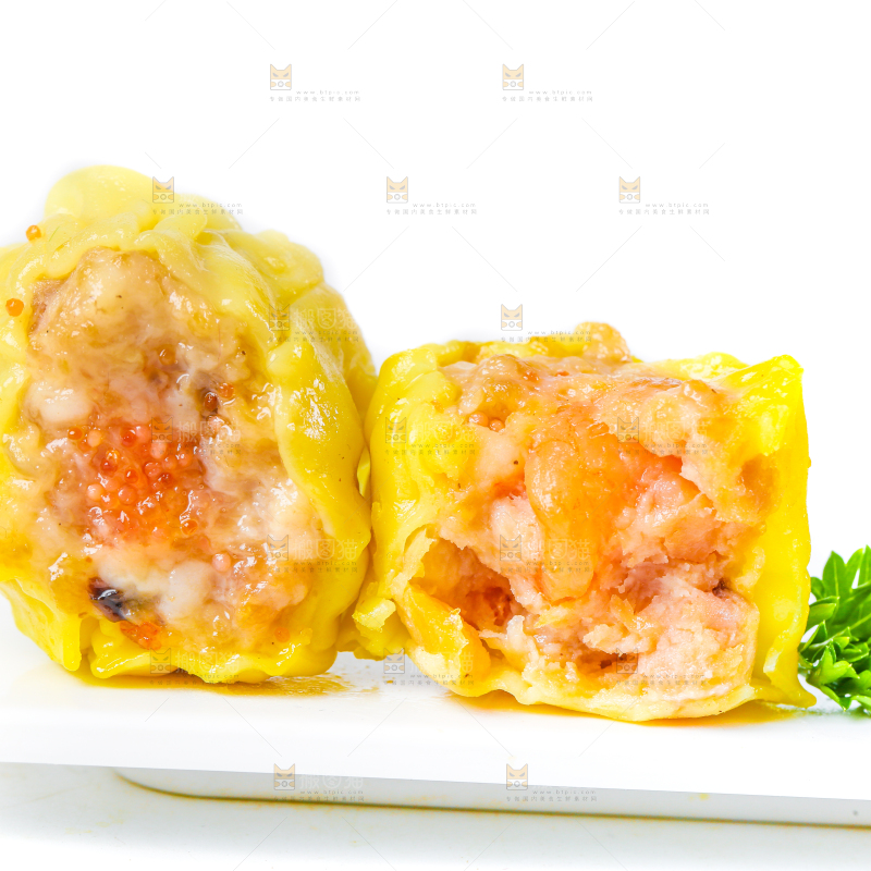 白底上的虾肉烧卖