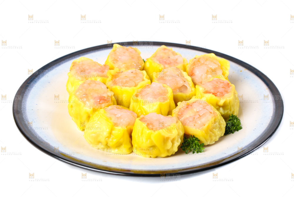 白底上的虾肉烧卖