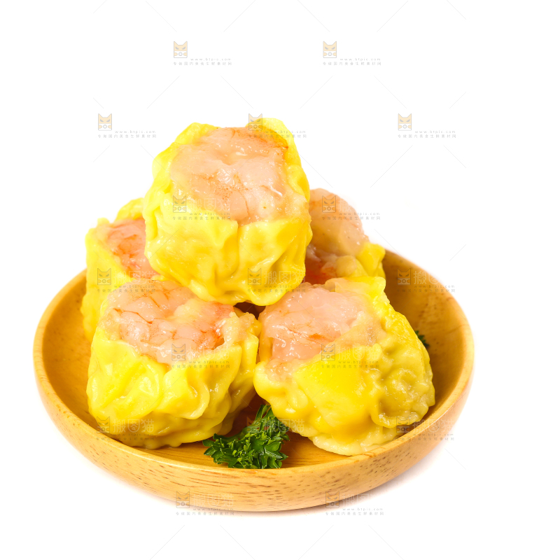 白底上的虾肉烧卖