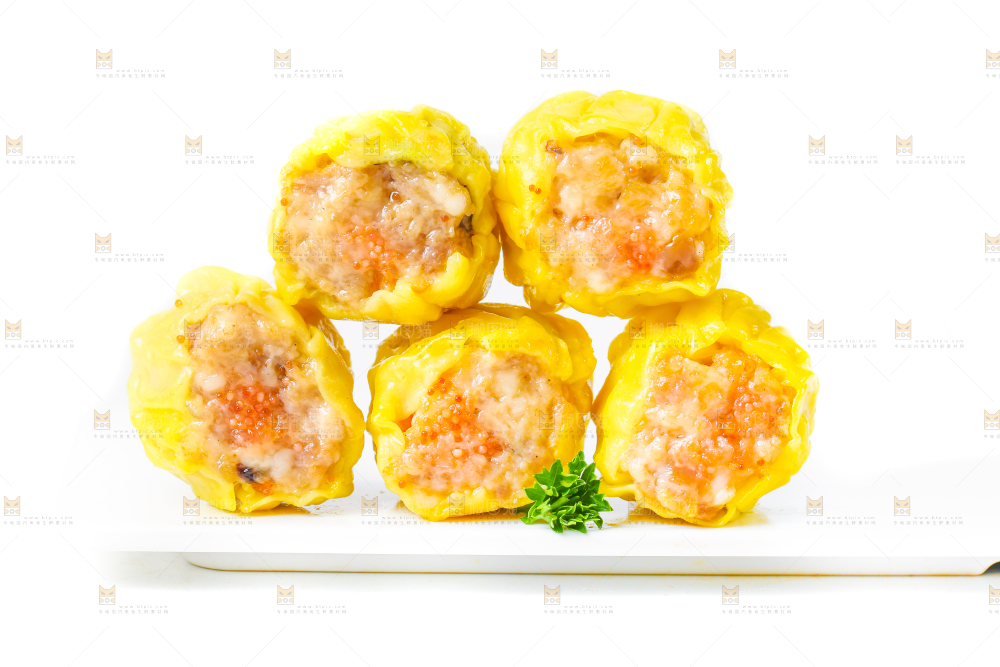 白底上的虾肉烧卖