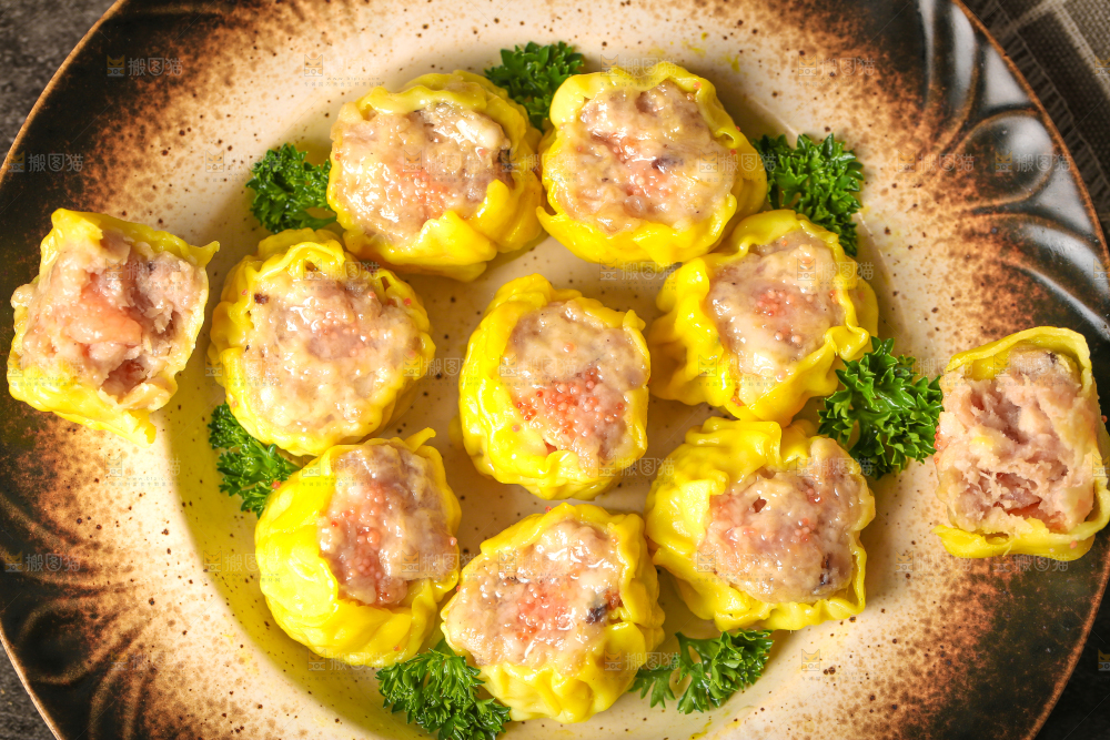 深底上的虾肉烧卖