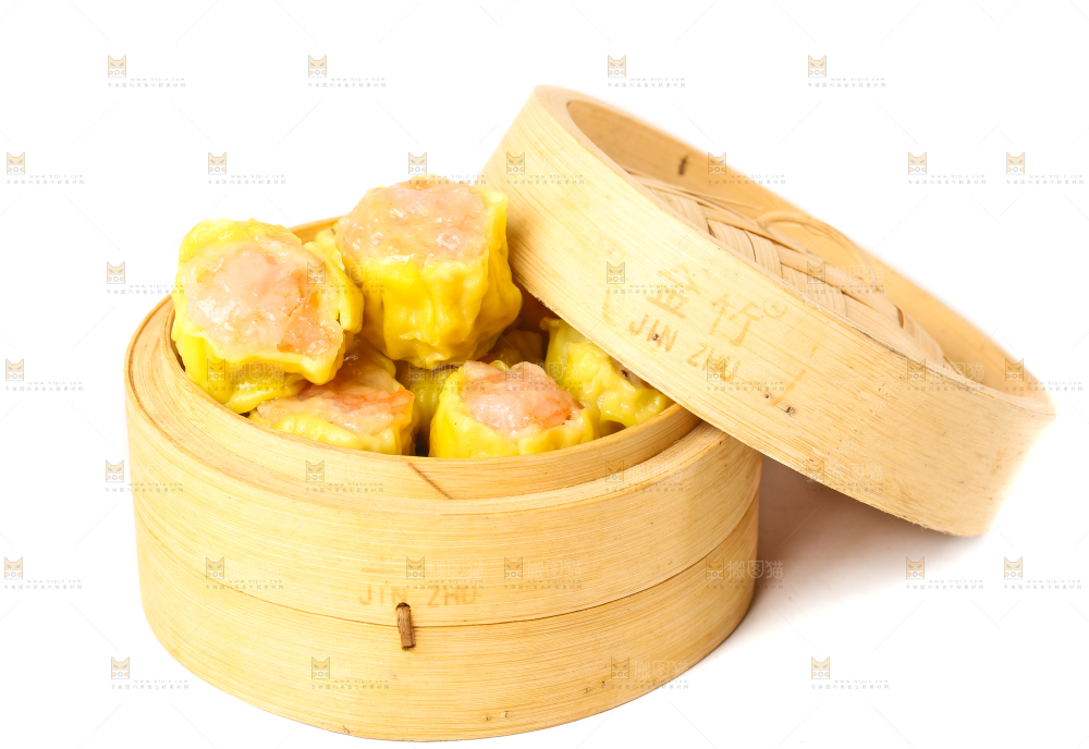 白底上的虾肉烧卖