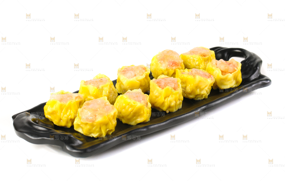 白底上的虾肉烧卖