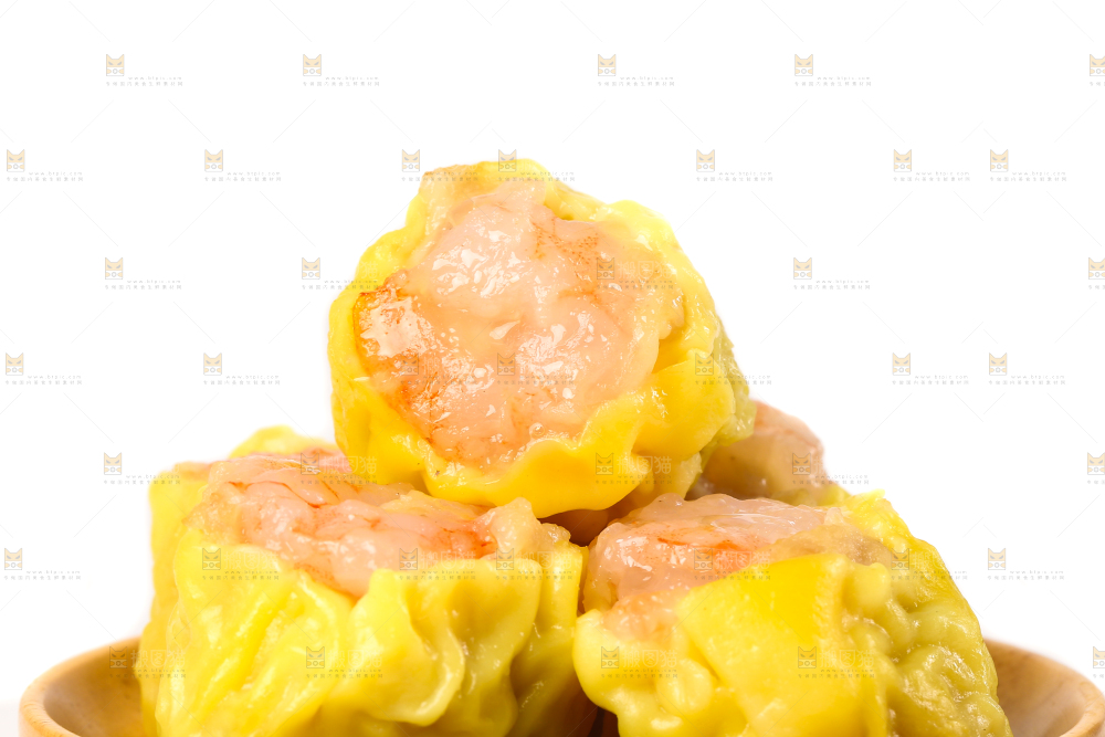 白底上的虾肉烧卖