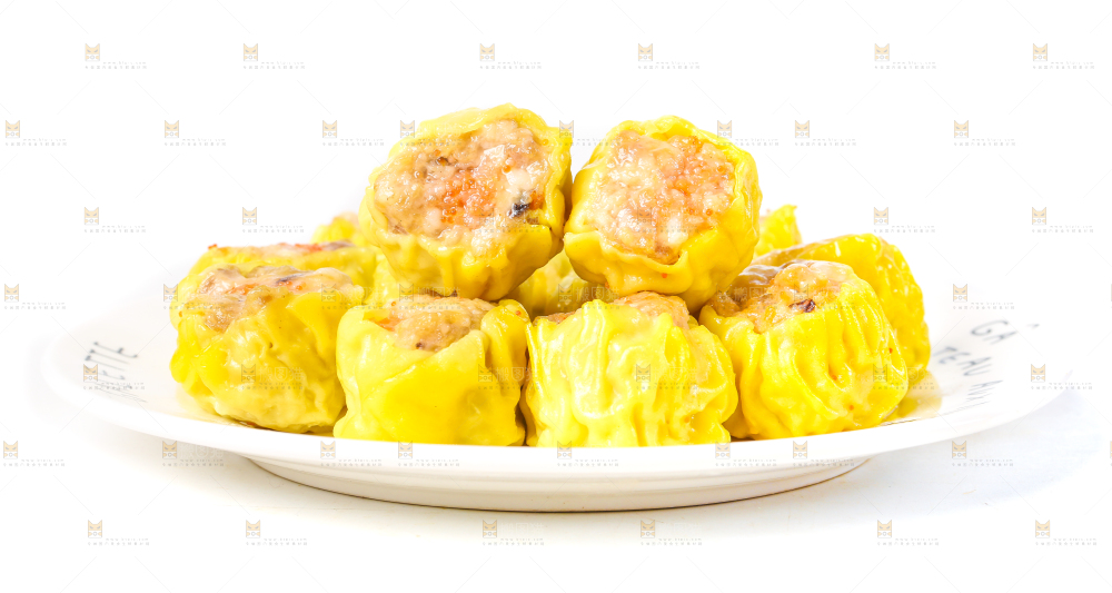 白底上的虾肉烧卖
