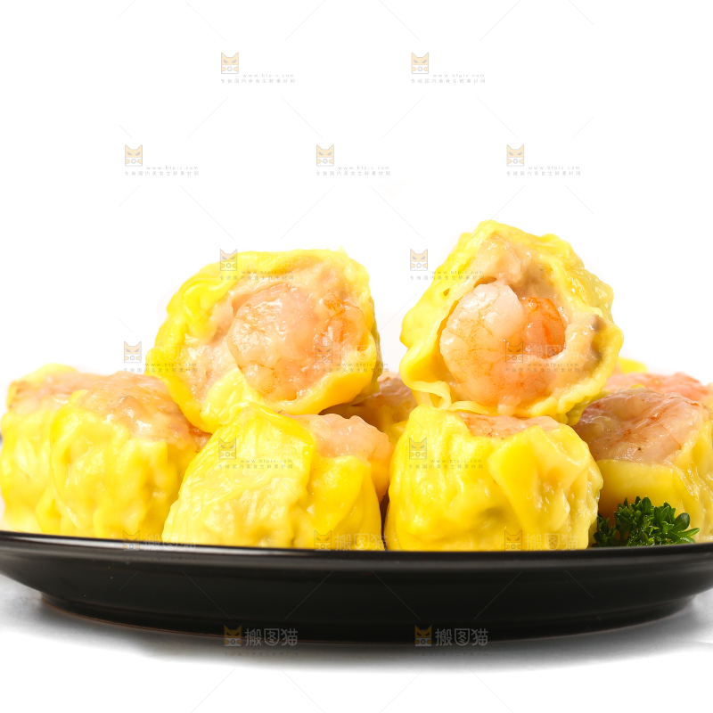 白底上的虾肉烧卖