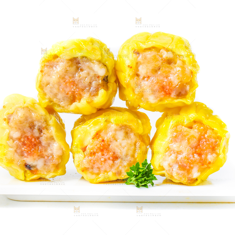 白底上的虾肉烧卖