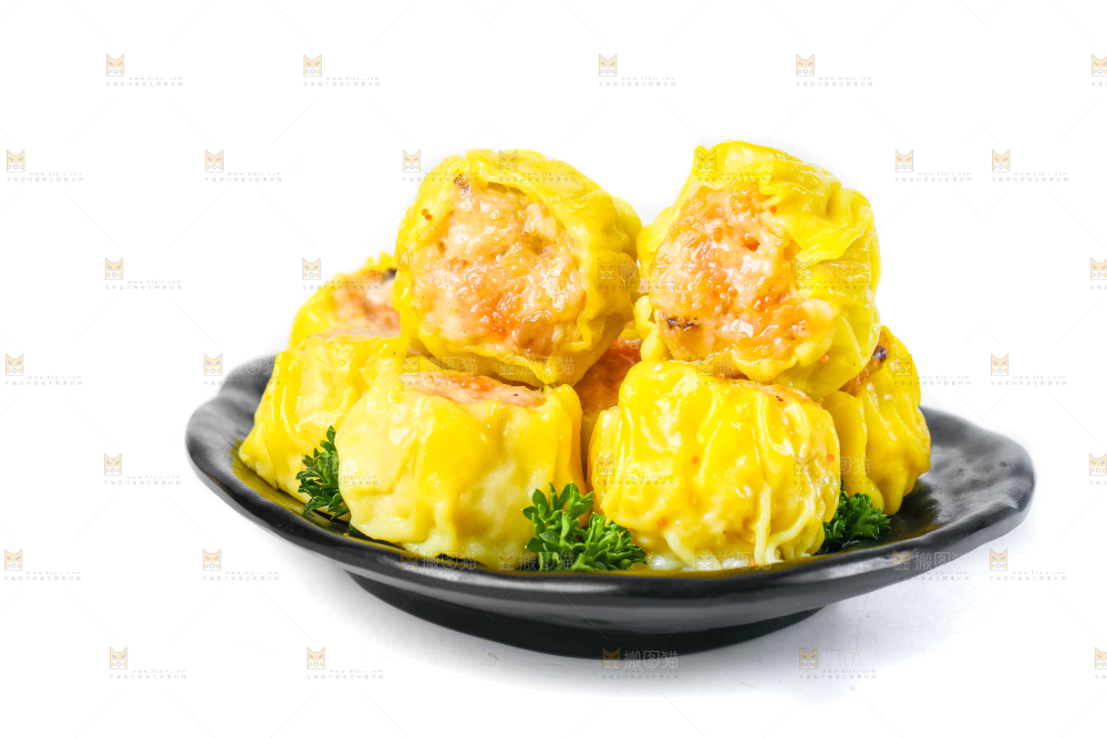 白底上的虾肉烧卖