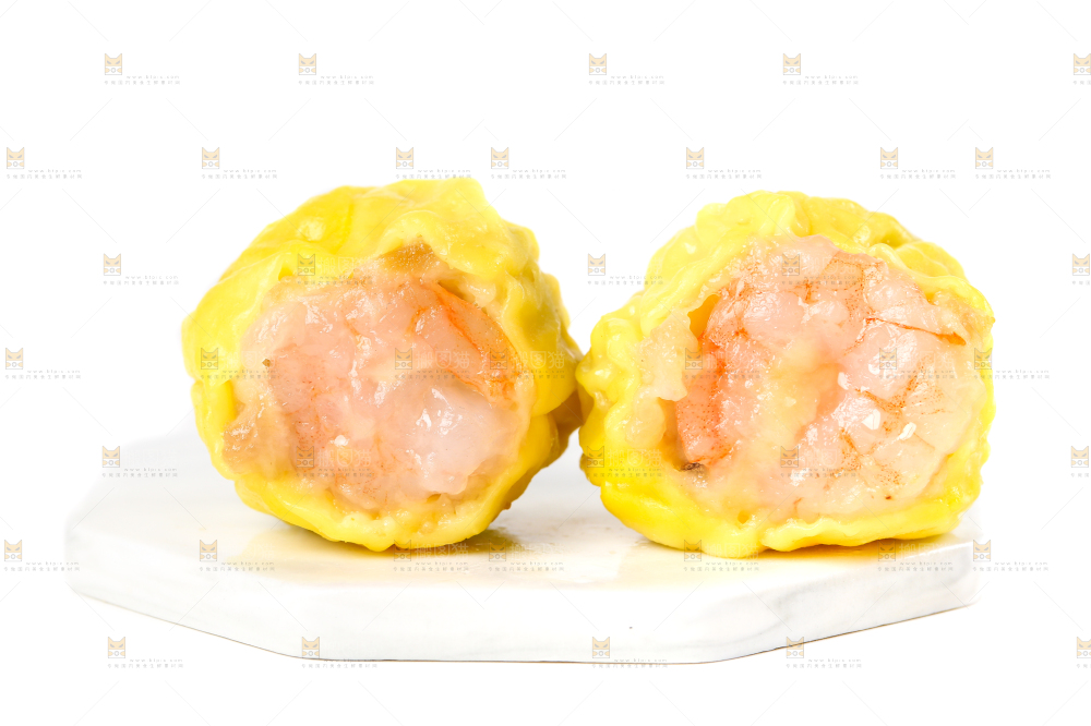 白底上的虾肉烧卖