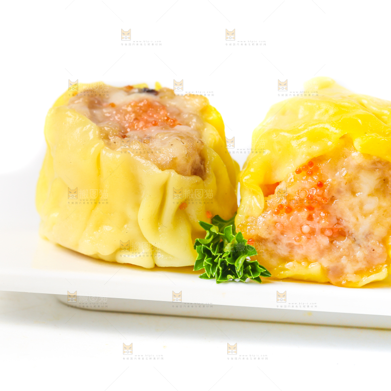 白底上的虾肉烧卖