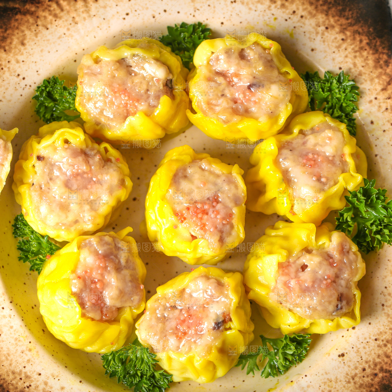 深底上的虾肉烧卖
