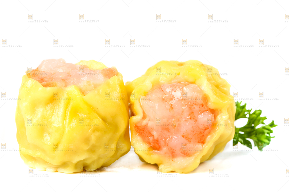 白底上的虾肉烧卖