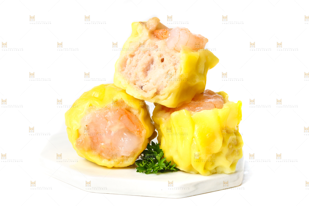 白底上的虾肉烧卖