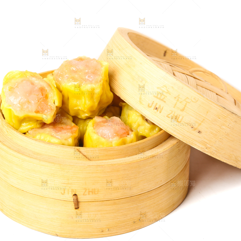 白底上的虾肉烧卖