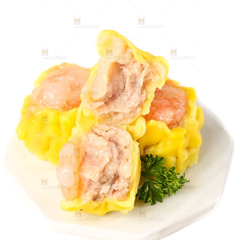 白底上的虾肉烧卖