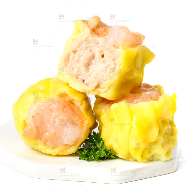 白底上的虾肉烧卖
