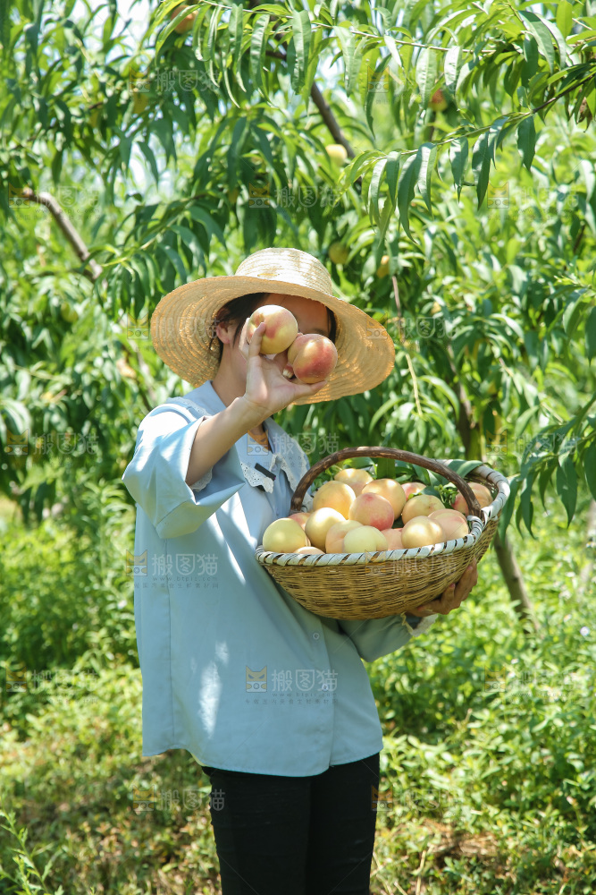 手里拿着现摘水蜜桃