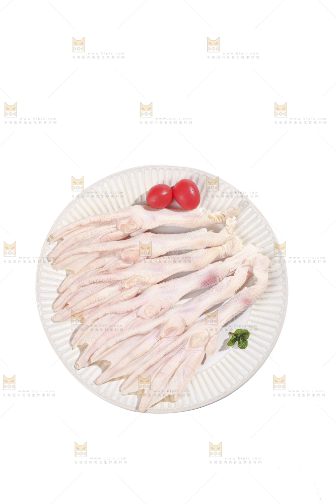 白底上的新鲜鸭掌