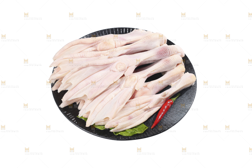 白底上的新鲜鸭掌