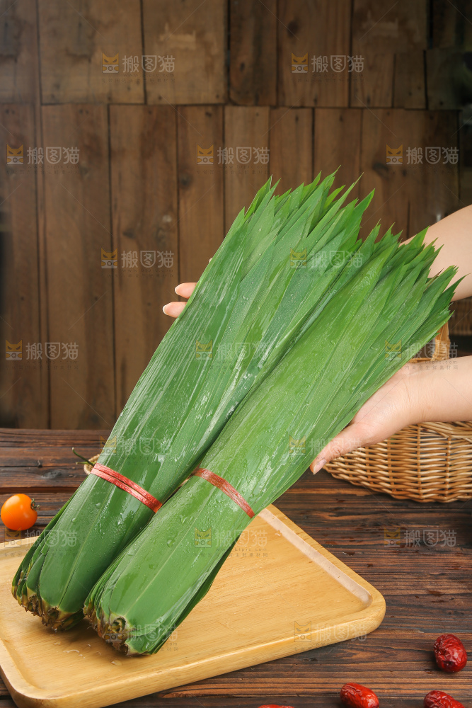深底上的新鲜粽叶