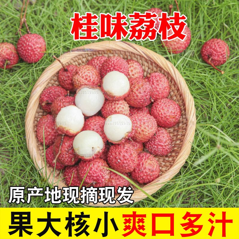 草地上放着桂味荔枝