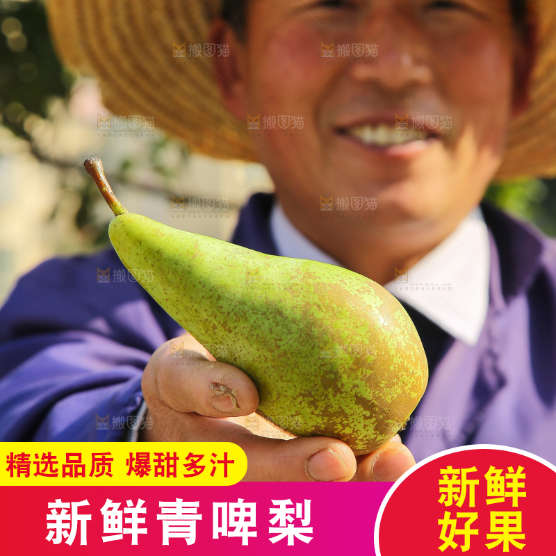 手里拿着青啤梨
