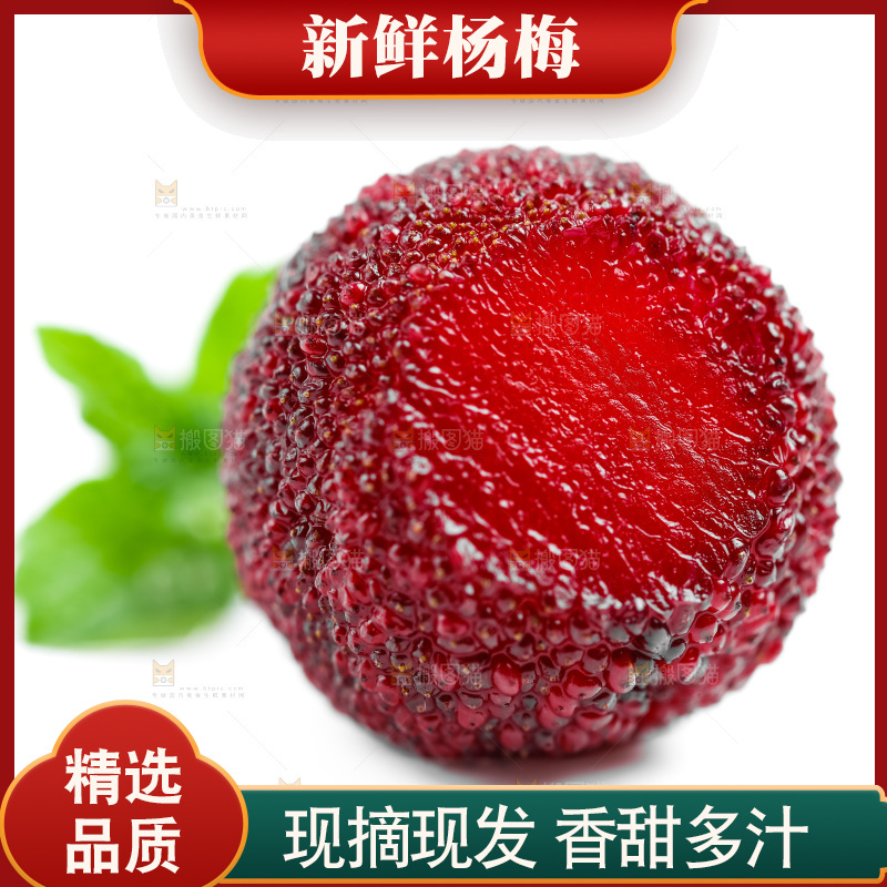 白底上的鲜杨梅