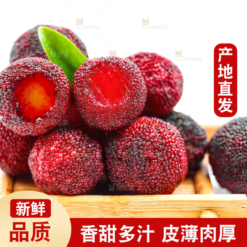 白底上的新鲜杨梅