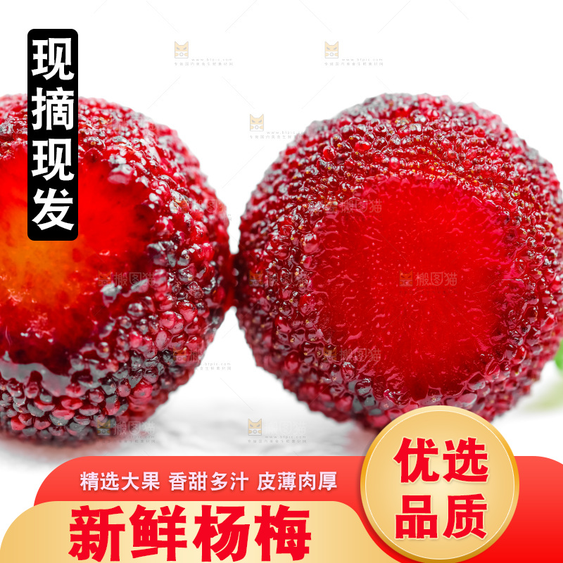 白底上的新鲜杨梅