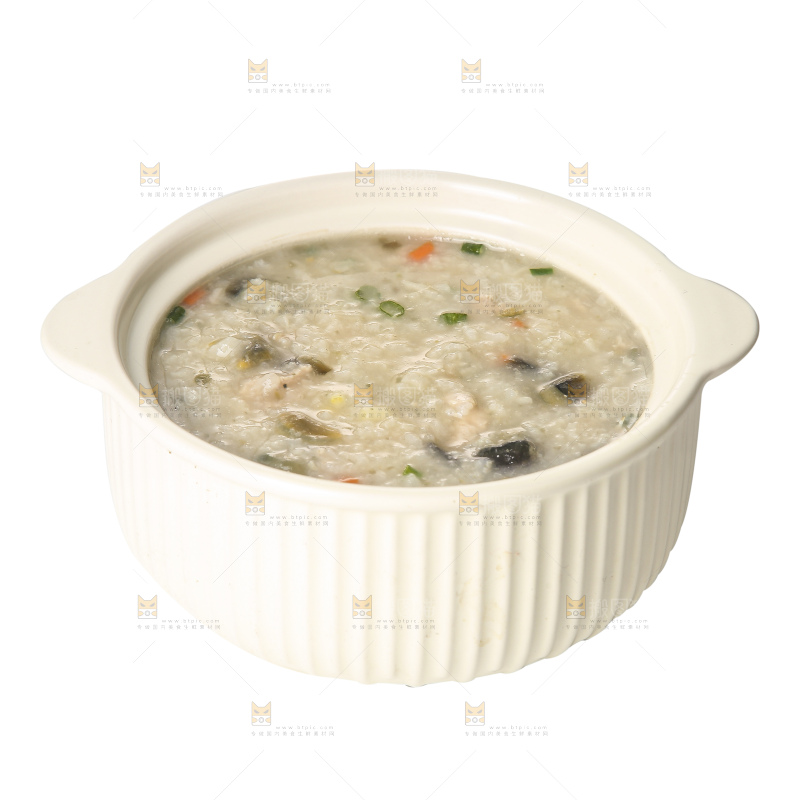 白底上的皮蛋瘦肉粥
